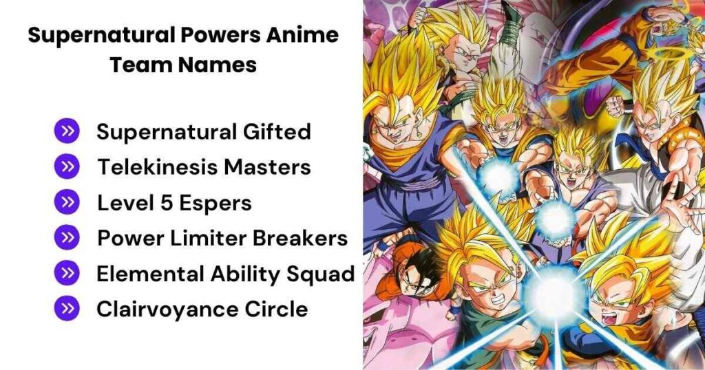 Supernatural Powers Anime Team Names